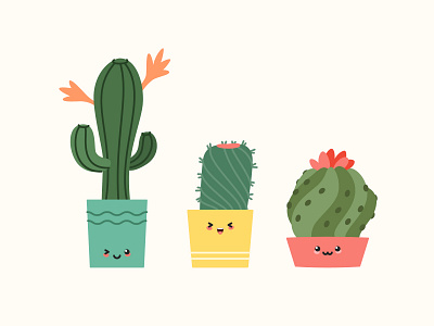 Funny cactuses 2d cactus cartoon character cute domestic emoji exotic flat flowerpot funny green home plant houseplant illustration plant smile sticker succulent vector