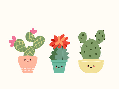 Funny cactuses 2d cactus cartoon character cute emoji exotic flat funny home plant houseplant illustration smile sticker succulent summer vector