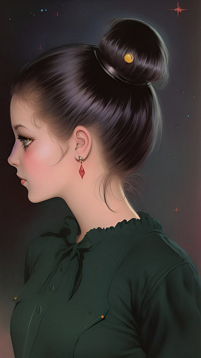Girl with a bun on her head illustration