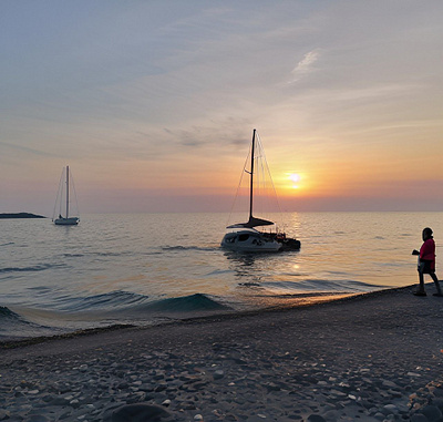 Sunset and boat illustration