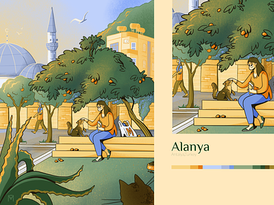 Alanya Urban Golden Hour cats charachter city draw golden hour illustration illustrator procreate turkey urban