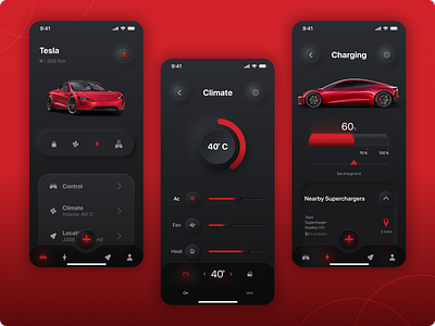 Electric Vehicle Smart App - Tesla design figma interaction design mobile app neumorphism simple ui design tesla app tesla ev app tesla smart app trending ui uiux design ux ux research