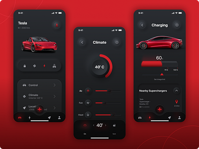 Electric Vehicle Smart App - Tesla design figma interaction design mobile app neumorphism simple ui design tesla app tesla ev app tesla smart app trending ui uiux design ux ux research