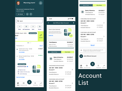 Banking App / Open Banking account list banking design finance fintech ios app mobile money money transfer open banking payment quick transactions saving transaction wallet