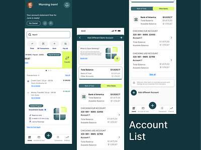 Banking App / Open Banking account list banking design finance fintech ios app mobile money money transfer open banking payment quick transactions saving transaction wallet