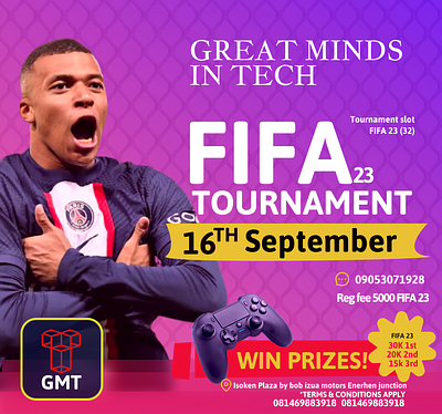 Great minds in Tech FIFA Tournament graphic design ui