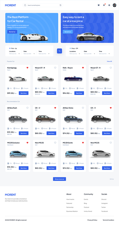 Morent - Car rent Platform app branding design graphic design illustration logo ui ux vector website