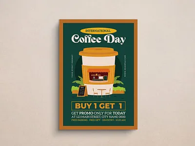 Coffee Day Flyer cafe coffee design flat design flyer graphic design illustration mockup template ui