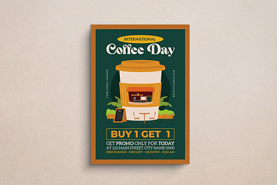 Coffee Day Flyer cafe coffee design flat design flyer graphic design illustration mockup template ui