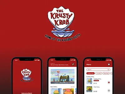 Krusty Krab UI/UX Restaurant App Design app design brand identity design graphic design restaurant ui design uiux ux design