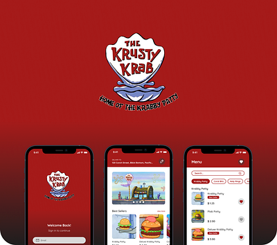 Krusty Krab UI/UX Restaurant App Design app design brand identity design graphic design restaurant ui design uiux ux design