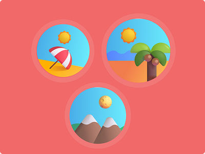 Landscape Icons beach flatdesign graphic design icon illustration landscape logo mountain tree
