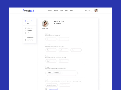 Account Page Design for a Medical online platform account design account page dashboard doctors website design medical medical branding medical design medical website design online platform design personal account page design uxui design web design website design