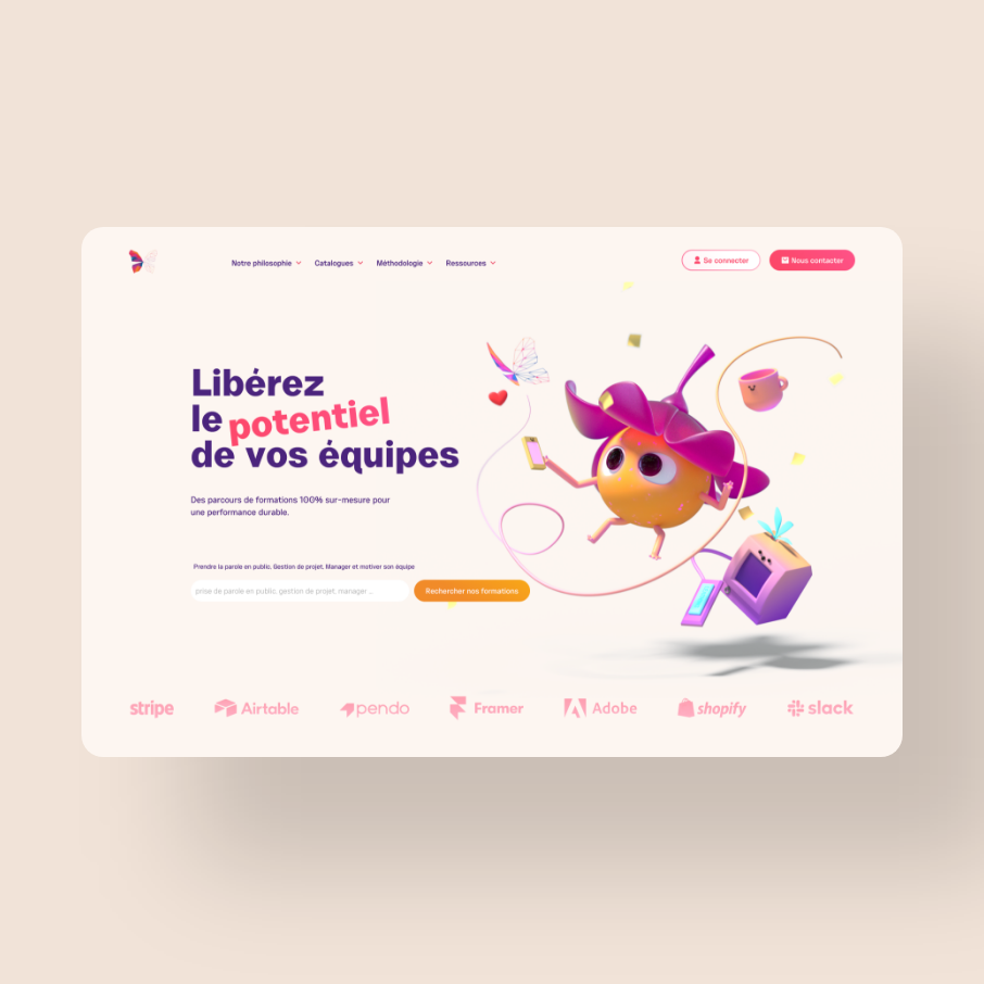 Cute Header Design 3d design 3d mascot 3d web branding character cute character flower mascot motion graphics pastel color ui