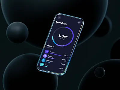 Bubble glass mockup 3d illustration app bubble charts dashboard dispersed glass finance glass iphone mockup phone prism spendings statistics ui ux