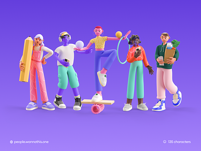 Team | 3d characters set 3d characters 3d illustrations balance blender figma grocery music pen phone scrolling team