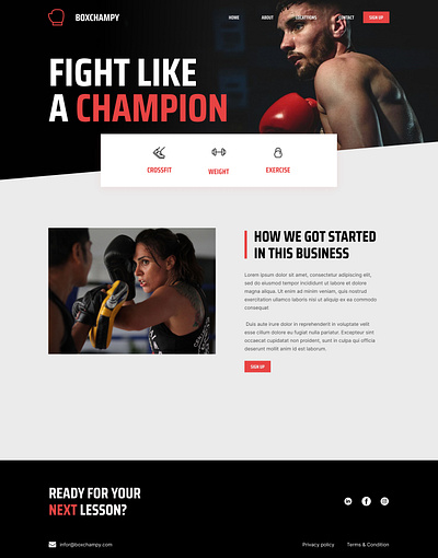 A landing page for a BOXING APP HUB