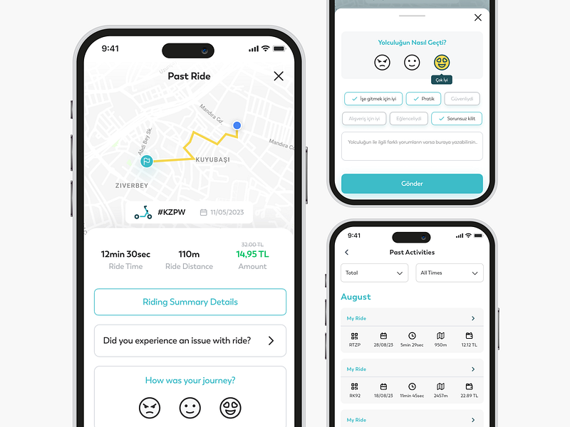 BinBin - Past Activities & Ride Summary activities design micromobility mobile past activities past ride scooter ui ux