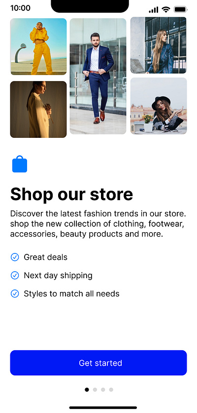Shopping store Mobile app page.