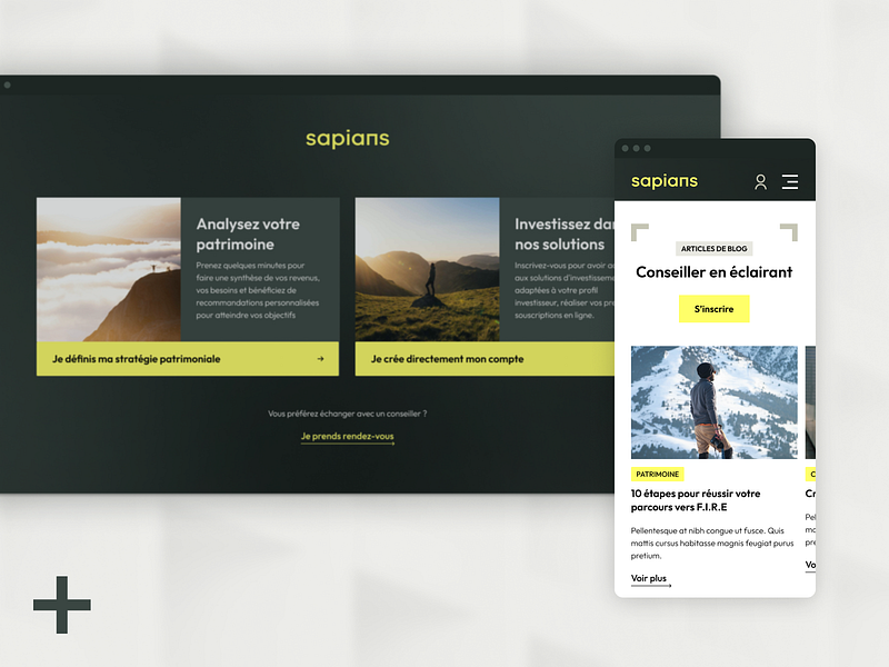 Ergonomic mockups for Sapians branding finance graphic design investment ux website