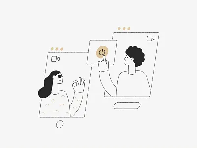 Turn on the action button! 2d action button cartoon character cool creativity design determination flat design illustration online people resolve team trun on ui vector video chat window