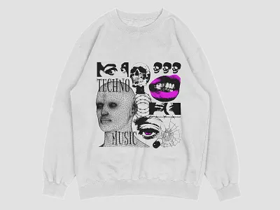 Sweatshirt design black character clothes design graphic design illustration modern music poster purple sweatshirt techno vector white
