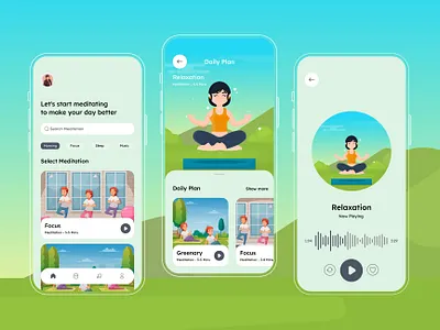 Meditation App Illustration UI app app design health app illustration illustrations ios meditation meditation app mental health night relax sleep app stress ui ui design workout yoga