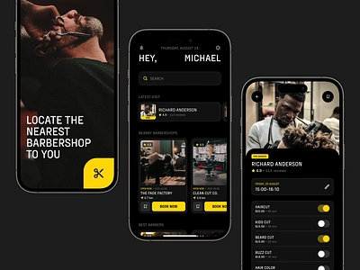 Barber Booking Mobile App Concept barber app barber app concept barber shop app barbershop app beauty app beauty salon design hair stylist app haircut app hairdresser app salon app salon app design salon booking salon booking app salons services saloon app design