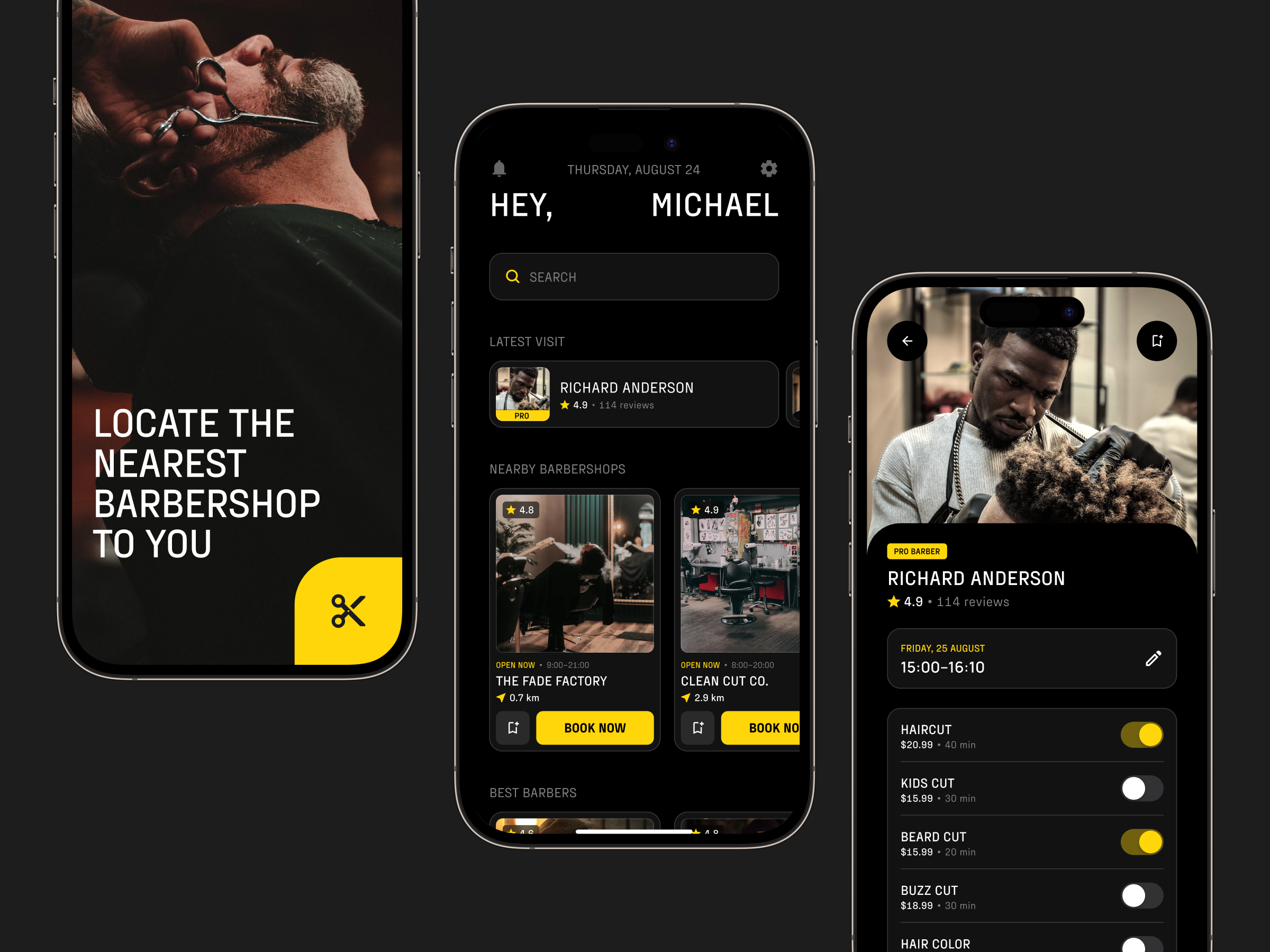 Example of Barbershop App, Barber App Concept