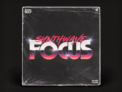 Synthwave Focus Playlist album art cover art desert chrome echo wolf grunge photoshop spotify synthwave typography