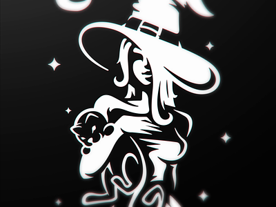Witch cat character girl hag illustration lettering logo magic night spell teen vector art witch witchcraft wizardry
