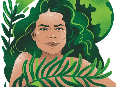 Garnier x Popsugar - Sage beauty cosmetics drawing earth editorial editorial illustration garnier green illustration jordan kay limited color noise popsugar portrait shampoo sustainability texture