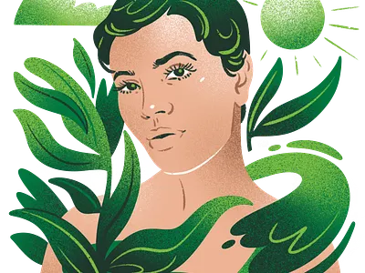 Garnier x Popsugar - Elira beauty beauty products cosmetics drawing earth editorial editorial illustration elira garnier green illustration jordan kay limited color noise popsugar portrait shampoo sustainability texture vox