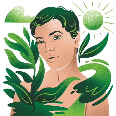 Garnier x Popsugar - Elira beauty beauty products cosmetics drawing earth editorial editorial illustration elira garnier green illustration jordan kay limited color noise popsugar portrait shampoo sustainability texture vox
