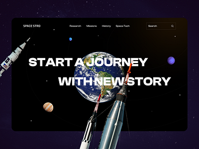 SPACE STRO - Landing page design astronaut design earth falcon landing page moon planet rocket science space space mission space shuttle space travel space website technology travel web ui website website design