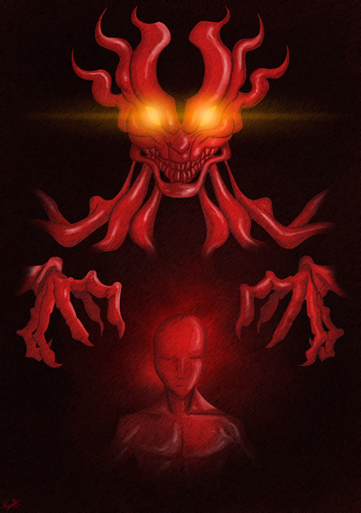 Demonic influence character character design creature creature design dark dark art demon digital horror illustration monster monster design red terror