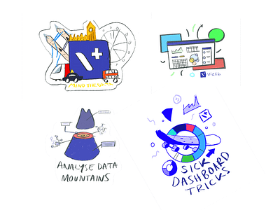 Vizlib Sticker Ideation - Sketches astrato dashboard data data visualization dataviz ideas illustration merchandise qlik sense skateboard sketches sticker stickers vizlib