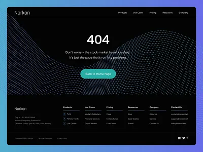 Norkon 404 page 404 page dark mode gradient teal tech ui ux web design