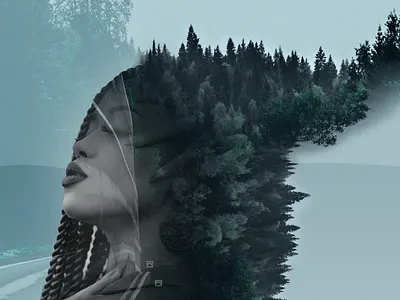 Girl with braids adobe photoshop braids double exposure forests graphic design photoshop editing roads