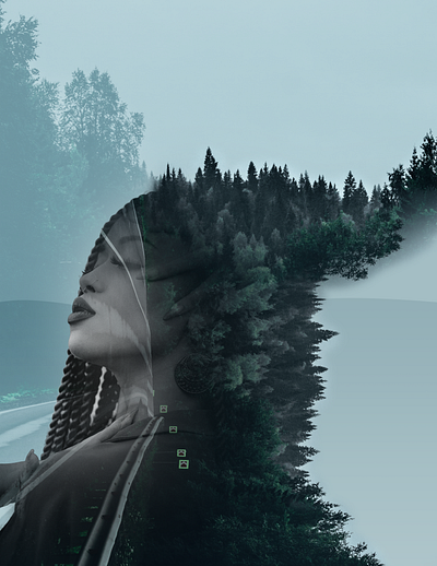 Girl with braids adobe photoshop braids double exposure forests graphic design photoshop editing roads