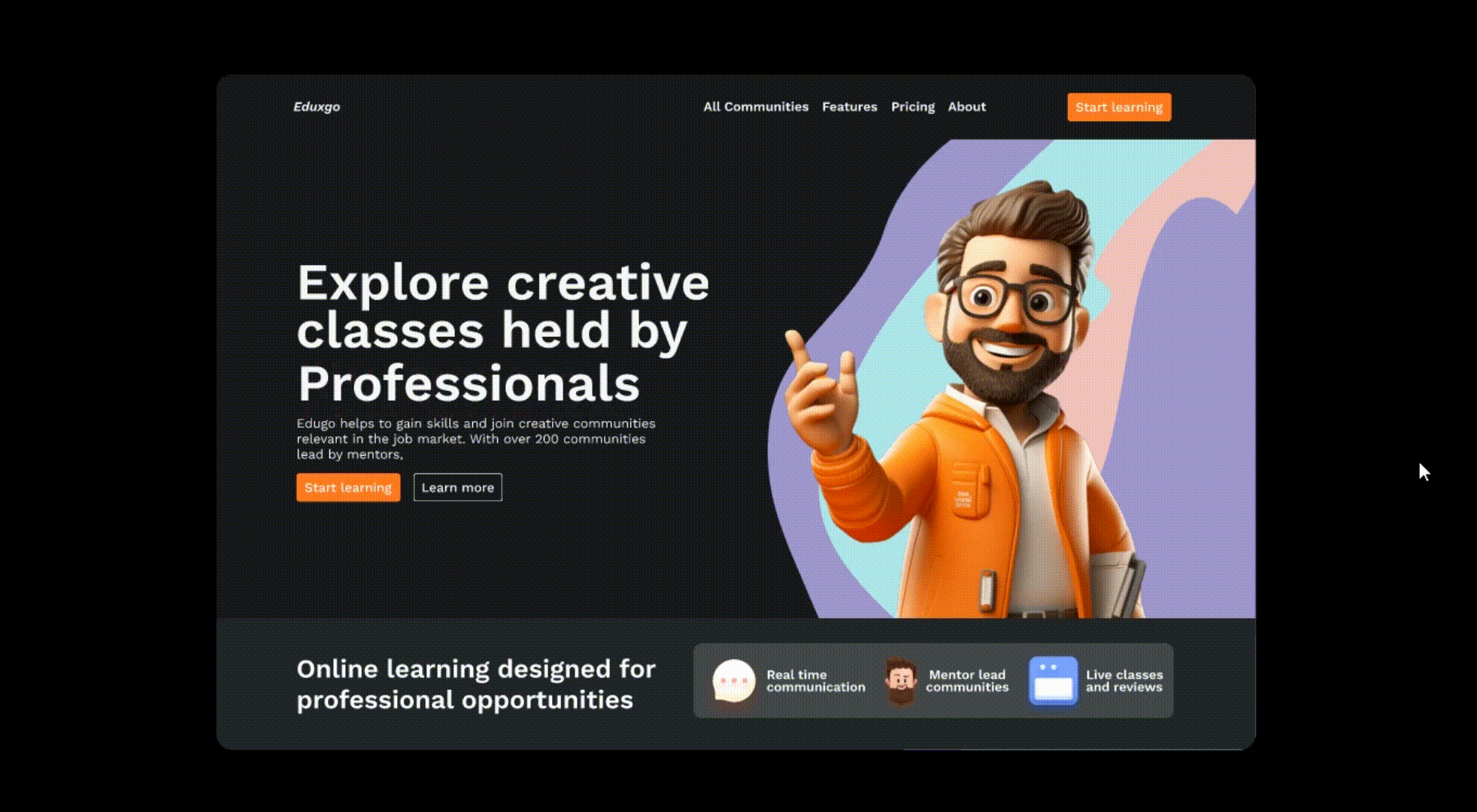 EDUGO Hero Section animated animation creative edtech education hero landing page motion graphics orange ui uiux