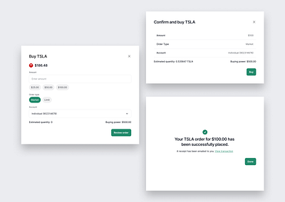 Purchasing an asset flow product design ui visual design