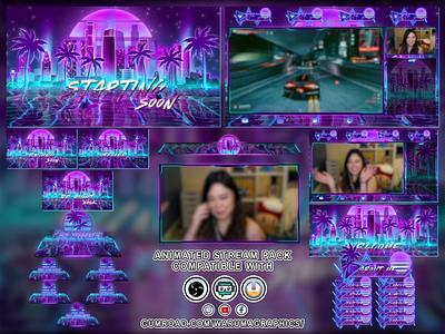 Twitch Overlay Pack | Stream Package | Synthwave Retrowave 3d animation branding design graphic design illustration logo motion graphics retrowave stinger transition stream streamgraphics synthwave twitch twitch alerts twitch panels twitch screens ui