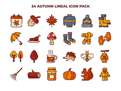 24 Autumn Icon Pack autumn cartoon icon illustration lineal logo season ui