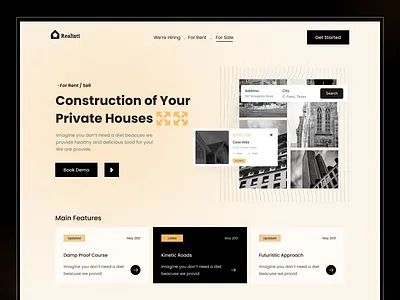 Real Estate Landing Page apartment branding buildings construction development hero image home page interior architecture landing page landmark living room property real estate real estate agency rental ui ux website