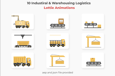 Industrial Warehousing & Logistics Lottie Animation animation branding conveyor belt animation crane container animation design icon animation icon design icon motion design icons illustration industrial logistics lottie lottie animation motion graphics railway logistic animation supply chain lottie animation warehouse