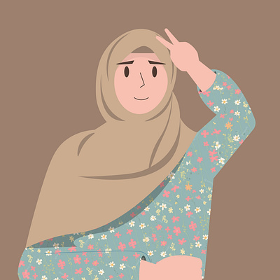 Girl Pose Two Finger beauty flat hijab illustrator muslim person vector