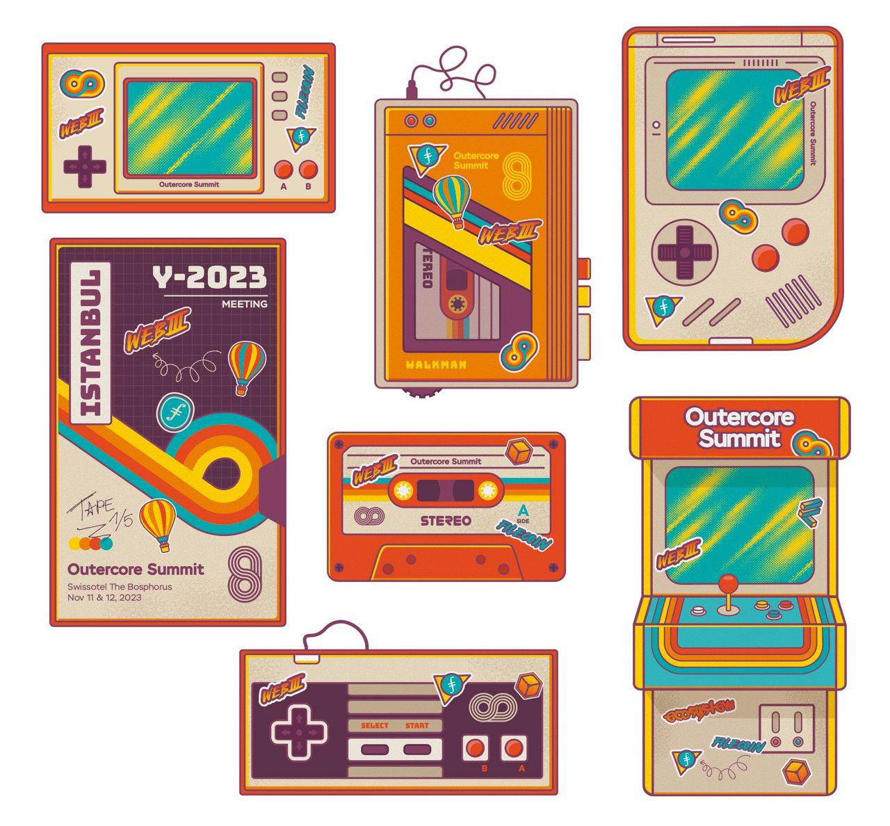 Stickers Illustration for team meeting 80s arcade brand gameboy illustration istanbul stickers swag vhs walkman