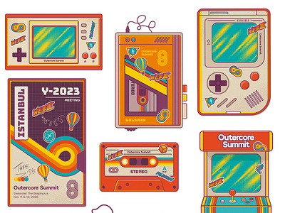 Stickers Illustration for team meeting 80s arcade brand gameboy illustration istanbul stickers swag vhs walkman
