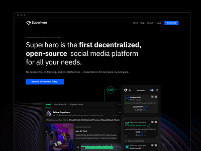 Decentralized, Open-source Social Media Platform Landing Page 3d branding btc crypto dashboard decentralized deck illustration iot landing launchpad mobile nft open spirce pitch deck platform social media space wallet website